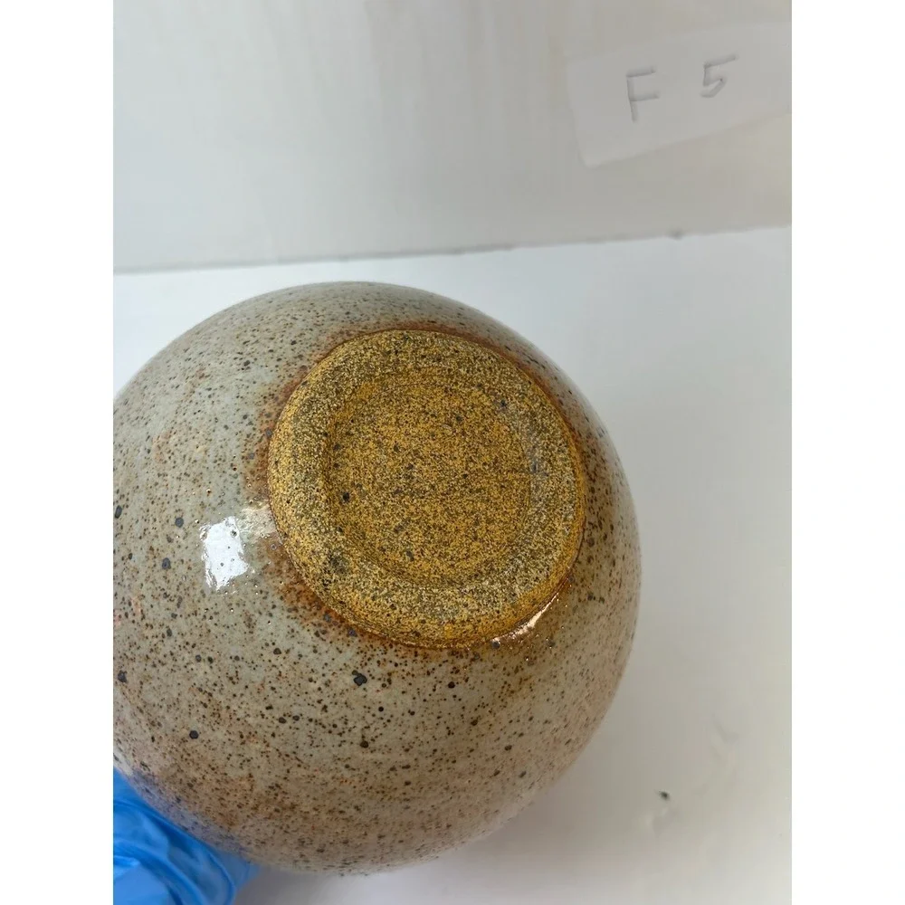 Rustic Artisan Speckled Stoneware Pottery Vase Round Bulbous Home Decor F5